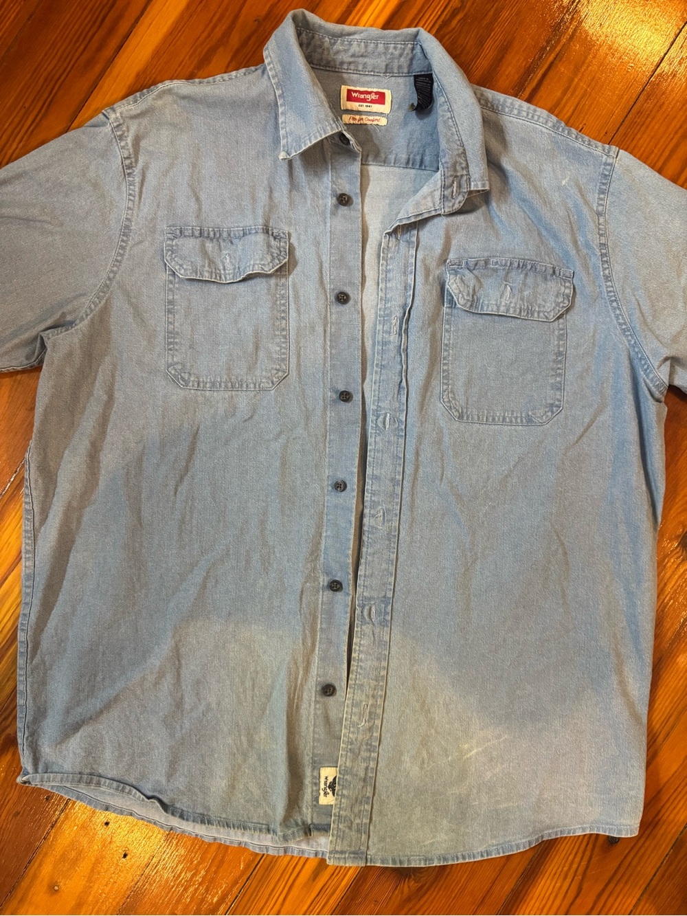 Wrangler Light Blue Denim Button-Down Work Shirt
